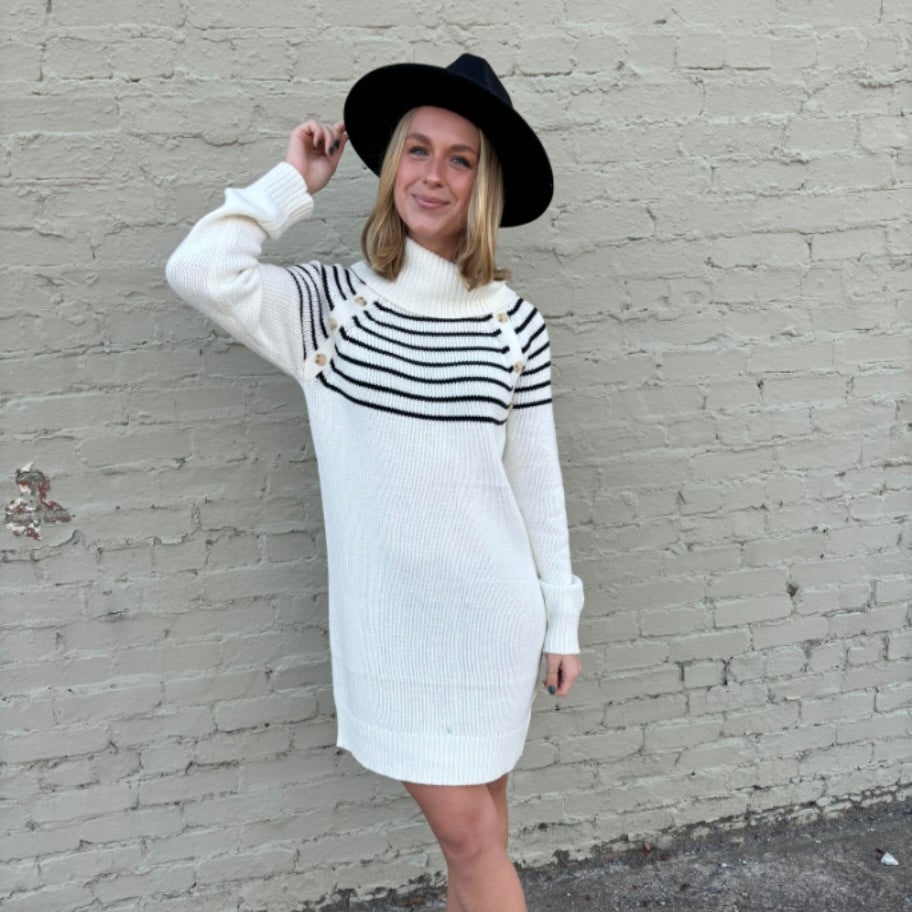 navy blue dress for baby girl 12 Winter White Sweater Dresses that Nail Cozy Chic main image 1